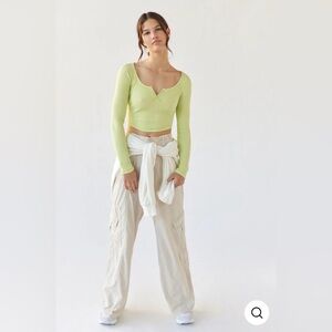 BDG Urban Outfitters Theo Notch Neck Long Sleeve Tee Cropped Top